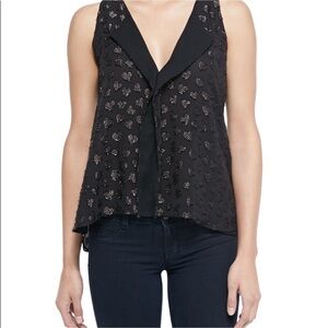Alice + Olivia 'Bruden' Metallic Heart High/Low Tank black glitter sparkle Small